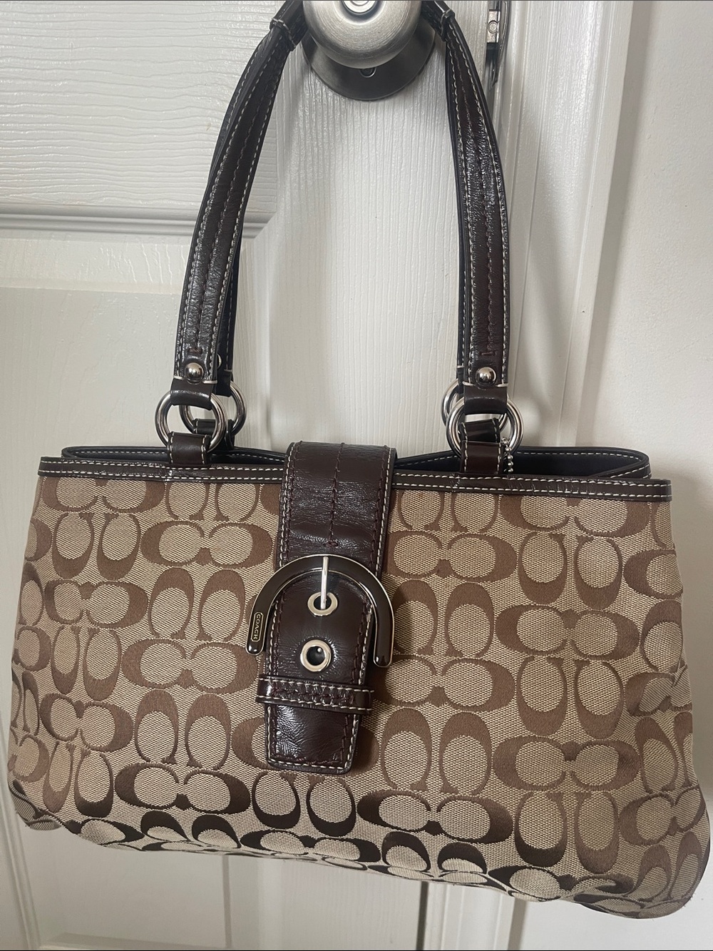 Coach Soho Signature Hobo Shoulder Bag  Canvas Leather Auth